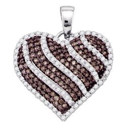 1.05 CTW Cognac-brown Color Diamond Heart Pendant 10KT White Gold - REF-67H4M