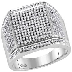 0.95 CTW Mens Diamond Edged Square Cluster Ring 10KT White Gold - REF-67X4Y