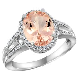 Natural 4.12 ctw morganite & Diamond Engagement Ring 10K White Gold - REF-77A4V