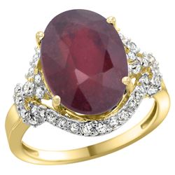 Natural 6.41 ctw ruby & Diamond Engagement Ring 14K Yellow Gold - REF-96X3A