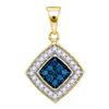 Image 1 : 0.25 CTW Blue Color Diamond Diagonal Square Pendant 10KT Yellow Gold - REF-14M9H