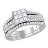 Image 1 : 1.04 CTW Princess Diamond Cluster Bridal Engagement Ring 14KT White Gold - REF-82Y4X