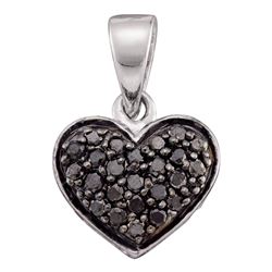 0.25 CTW Black Color Diamond Heart Love Pendant 10KT White Gold - REF-9X7Y