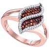 Image 1 : 0.30 CTW Red Color Diamond Oval Cluster Split-shank Ring 10KT Rose Gold - REF-30N2F