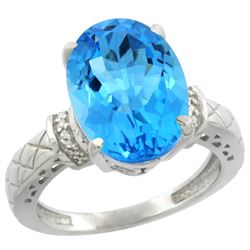 Natural 5.53 ctw Swiss-blue-topaz & Diamond Engagement Ring 14K White Gold - REF-60K3R