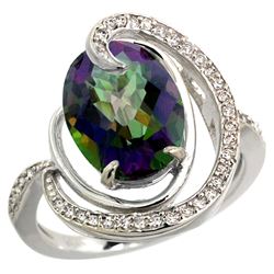 Natural 6.53 ctw mystic-topaz & Diamond Engagement Ring 14K White Gold - REF-72W8K