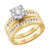 Image 2 : 0.75 CTW His & Hers Diamond Cluster Matching Bridal Ring 14KT Yellow Gold - REF-131W2K