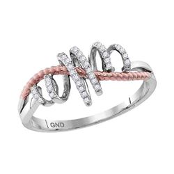 0.10 CTW Diamond Pink-tone Rope Spiral Ring 10KT White Gold - REF-14F9N