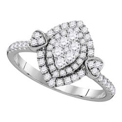 0.59 CTW Diamond Oval Double Halo Cluster Ring 14KT White Gold - REF-82K4W