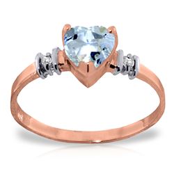 Genuine 0.98 ctw Aquamarine & Diamond Ring Jewelry 14KT Rose Gold - REF-34V3W