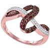 Image 1 : 0.25 CTW Red Color Diamond Crossover Wave Ring 10KT Rose Gold - REF-22F4N