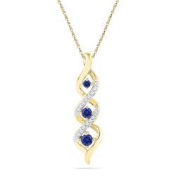 0.31 CTW Created Blue Sapphire Cascading 3-stone Pendant 10KT Yellow Gold - REF-12W8K