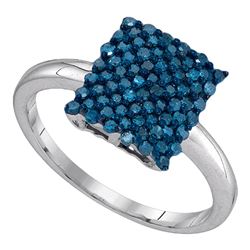 0.50 CTW Blue Color Diamond Rectangle Cluster Ring 10KT White Gold - REF-22Y4X