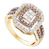 Image 1 : 0.75 CTW Cognac-brown Color Diamond Rectangle Cluster Ring 14KT Yellow Gold - REF-89X9Y