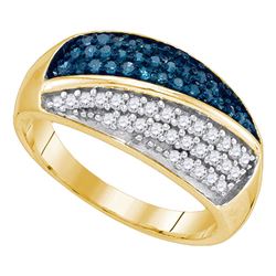 0.50 CTW Blue Color Diamond Double Cluster Ring 10KT Yellow Gold - REF-30F2N