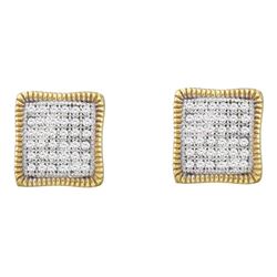 0.25 CTW Pave-set Diamond Square Cluster Milgrain Earrings 10KT Yellow Gold - REF-24K2W