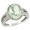 Image 1 : Natural 3.47 ctw Green-amethyst & Diamond Engagement Ring 10K White Gold - REF-34Z7Y