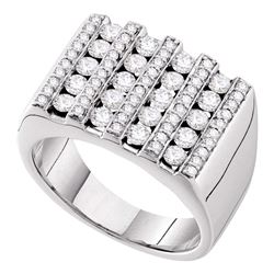 1.5 CTW Mens Channel-set Diamond Square Cluster Ring 14KT White Gold - REF-194X9Y