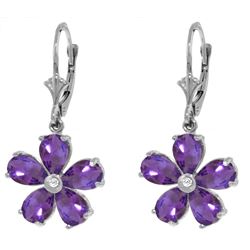 Genuine 4.43 ctw Amethyst & Diamond Earrings Jewelry 14KT White Gold - REF-49Y8F