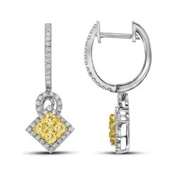 1 CTW Yellow Diamond Diagonal Cluster Earrings 14KT White Gold - REF-134Y9X