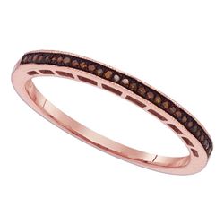 0.07 CTW Red Color Diamond Slender Wedding Anniversary Ring 10KT Rose Gold - REF-13N4F