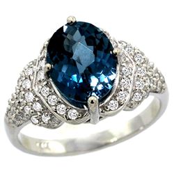 Natural 2.92 ctw london-blue-topaz & Diamond Engagement Ring 14K White Gold - REF-103R2Z