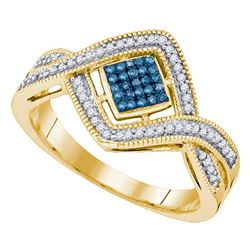 0.15 CTW Blue Color Diamond Square Cluster Ring 10KT Yellow Gold - REF-30X2Y