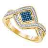 Image 1 : 0.15 CTW Blue Color Diamond Square Cluster Ring 10KT Yellow Gold - REF-30X2Y