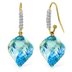 Genuine 27.98 ctw Blue Topaz & Diamond Earrings Jewelry 14KT Yellow Gold - REF-92F8Z