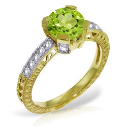 Genuine 1.80 ctw Peridot & Diamond Ring Jewelry 14KT Yellow Gold - REF-98P3H