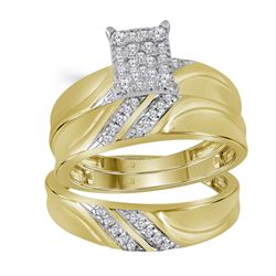 0.35 CTW Diamond Cluster Matching Trio His & Hers Ring 10KT Yellow Gold - REF-48N7F