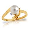 Image 1 : Genuine 1.01 ctw Pearl & Diamond Ring Jewelry 14KT Yellow Gold - REF-38R2P