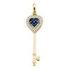 Image 1 : 0.10 CTW Blue Color Diamond Key Love Pendant 10KT Yellow Gold - REF-10W5K