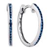 Image 1 : 0.10 CTW Blue Color Diamond Slender Unique Hoop Earrings 10KT White Gold - REF-12W2K