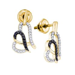 0.30 CTW Black Color Diamond Heart Stud Earrings 10KT Yellow Gold - REF-26F9N