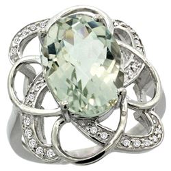 Natural 5.59 ctw green-amethyst & Diamond Engagement Ring 14K White Gold - REF-59Z6Y