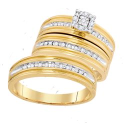 0.35 CTW His & Hers Diamond Solitaire Matching Bridal Ring 10KT Yellow Gold - REF-52Y4X