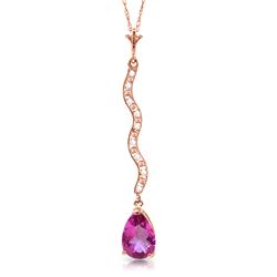 Genuine 1.79 ctw Pink Topaz & Diamond Necklace Jewelry 14KT Rose Gold - REF-34K6V