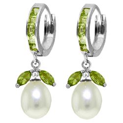 Genuine 10.30 ctw Peridot & Pearl Earrings Jewelry 14KT White Gold - REF-56V7W