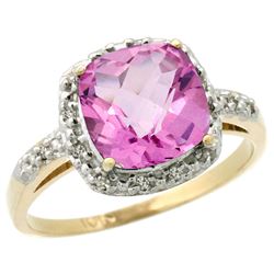 Natural 3.92 ctw Pink-topaz & Diamond Engagement Ring 10K Yellow Gold - REF-26K7R