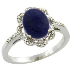 Natural 1.89 ctw Lapis & Diamond Engagement Ring 10K White Gold - REF-27H3W