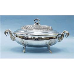 An unusual Italian sterling silver soup turee...