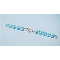 An unusual 18 kt. white gold, diamond and tur...