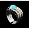Image 4 : 2.00 ctw Turquoise and Diamond V-Shape Ring - 18KT White Gold