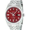 Image 2 : Mens Rolex Stainless Steel Red Diamond And White Gold Fluted Datejust Wristwatch