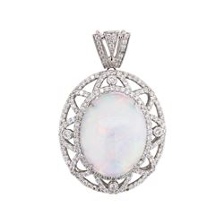 22.54 ctw Opal And Diamond Pendant - 14KT White Gold