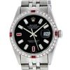Image 4 : Rolex Mens SS Black Baguette Diamond And Ruby Datejust Wristwatch