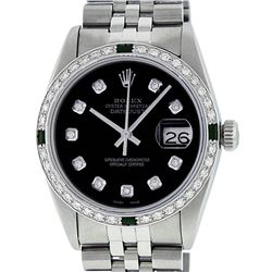 Rolex Mens Stainless Steel 1.20 Ctw Black Diamond And Emerald Datejust Wristwatc