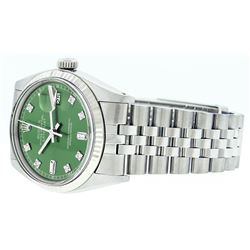 Mens Rolex Stainless Steel Green Diamond And White Gold Beadset Datejust Wristwa
