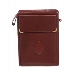 Cartier Burgundy Leather Zip Top Clutch Handbag